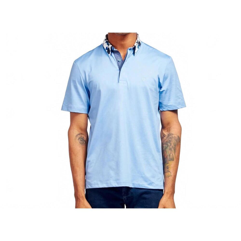 NEW EIGHT X ink blotted collar polo shirt in light blue